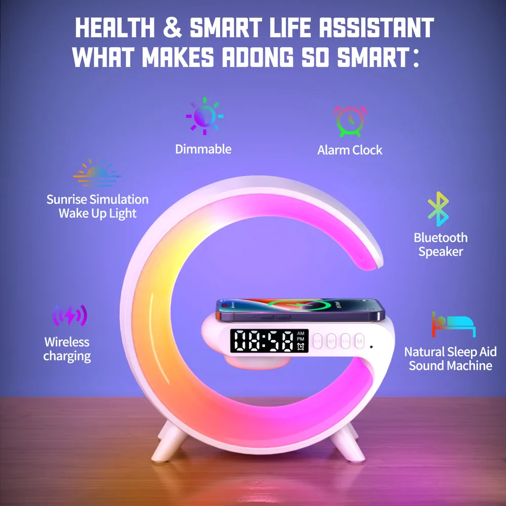All-in-One Wireless Speaker with RGB Lights, Fast Charging & FM Radio – G-Shape Design - Image 4