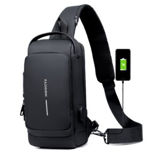 USB charging sport sling Anti-theft shoulder bag (Black shape)
