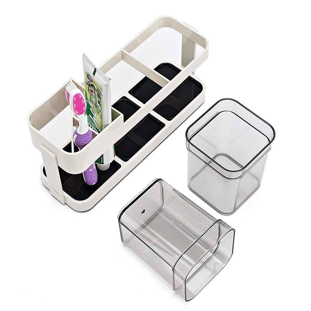 2 CUPS With 1 TOOTHBRUSH HOLDER STAND TOOTHPASTE STORAGE RACK REMOVABEL STORAGE ORGANIZER - Image 2