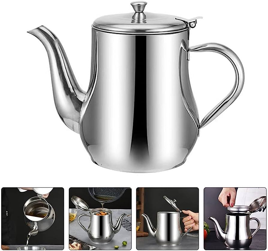 Stainless Steel Kitchen Oil Filter Pot 24oz